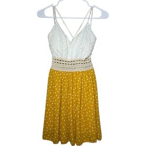 Papaya White Lace & Golden Yellow Polka Dot Dress S
